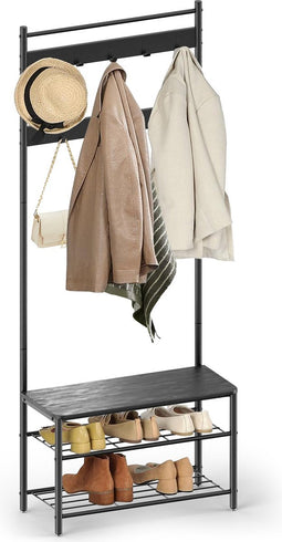 O'DADDY® Kapstok met Schoenenrek - Garderoberek - Kapstok Staand - 9 Haken - 70 x 32 x 175 cm - Zwart Hout & Metaal