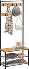 O'DADDY® kapstok staand – kapstokken - kapstok met schoenenrek – kapstok mango - garderoberek - kledingstandaard - garderoberek met kapstok - garderoberek met schoenenrek - 9 haken 2 laags schoenenrek 6 paar - garderoberek - 70 x 32 x 175 cm