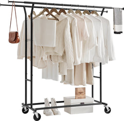 O'DADDY® Kledingrek op wieltjes - Garderoberek - Kledingstang - Verstelbaar en Uitschuifbaar - Industriële Wielen - Metaal - Stabiel tot 110 kg - Zwart