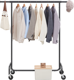 O'DADDY® Kledingrek op wieltjes - Garderoberek - Uitschuifbare Hangstang - Stevig Ontwerp - Stabiel tot 130kg - Kledingstang - Metaal - Zwart