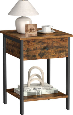 O'DADDY® Nachtkastje Industrieel - Bijzettafel - Nachtkastjes met Lade - 40 x 40 x 55 cm - Nacht Kastje - Modern Bruin