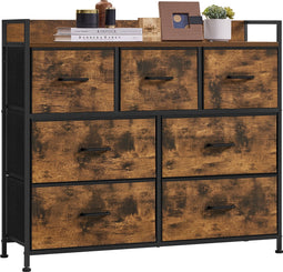 O'DADDY® Opbergkast - Dressoir - Ladekast - Industrieel - 7 Laden - Ladenkast - Kast - 28,5 x 98 x 85 cm - Vintage Bruin/Zwart
