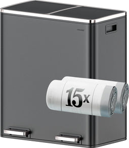 O'DADDY® Prullenbak - Afvalemmer – Duo Bin – 60 Liter – Soft-close – 58,6 x 32 x 65 cm – 2 Binnenemmers / Vakken - Afvalbak - Pedaalemmer 60L - Prullenmand - Vuilnisbak - Afvalscheiding Vuilbak – Inclusief 15 Afvalzakken – Elegant Zwart
