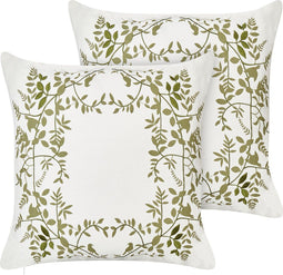 ZALEYA - Sierkussen set van 2 - Wit/Groen - 45 x 45 cm - Katoen