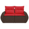 Tuinbank 2-zits met kussens poly rattan bruin
