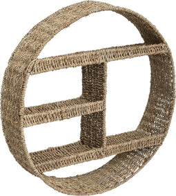 Atmosphera Wandplank/wandbord Aria - bruin - riet - Ibiza stijl - 3 plankjes - D58 x 12 cm