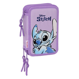 Driedubbele Pennenzak Lilo & Stitch Sweet Blauw Lila 12,5 x 19,5 x 5,5 cm 36 Onderdelen