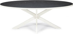 Stalux Ovale eettafel 'Mees' 180 x 100cm, kleur wit / zwart marmer