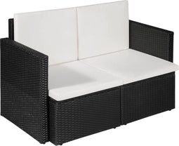 vidaXL - Tuinbank - 2-zits - met - kussens - poly - rattan - zwart