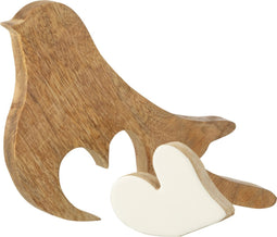 J-Line vogel Hart Mango - hout - wit/naturel - large