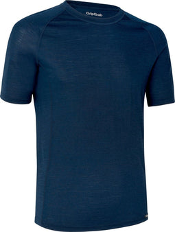 GripGrab Merino Blend - Korte Mouw Fiets Ondershirt - Thermisch en Ademend - Navy Blauw - Heren - Maat XS