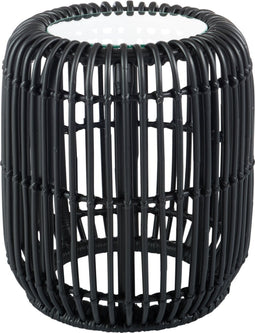 J-Line bijzettafel Rond - jute/glas - mat zwart