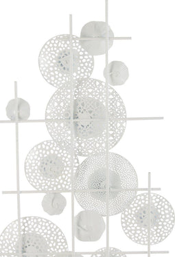 J-Line wanddecoratie Bloemen - metaal - wit