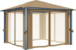 vidaXL - Prieel - met - gordijn - 400x300 - cm - aluminium - antraciet