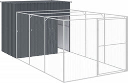 vidaXL - Hondenhok - met - ren - 214x457x181 - cm - gegalvaniseerd - staal - antraciet
