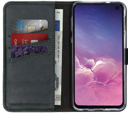 Selencia Galaxy S10e - Echt Lederen Bookcase - 3 Pashouders - Groen