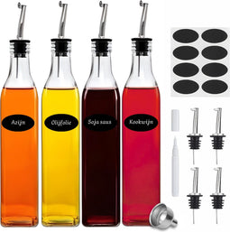 Five Stars® Olieflessen - 4 Delige Set - 500ML - RVS Schenktuit Trechter Stickers & Stift (4 stuks)