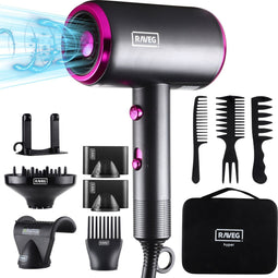 RAVEG® Föhn - 2000W - Ionentechnologie en Diffuser - Paars (5 opzetstukken)
