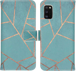 iMoshion Hoesje Geschikt voor Samsung Galaxy A41 Hoesje Met Pasjeshouder - iMoshion Design Softcase Bookcase - Goud / Meerkleurig / Blauw / Blue Graphic