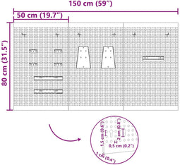 vidaXL - Pegboards - 3 - stuks - met - 15 - accessoires - Grijs - 50x80 - cm - Staal