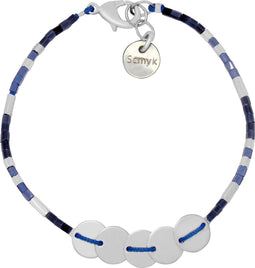 Scmyk BS-255 - Kralenarmband - Blauw koord met zilveren muntjes - Zilverkleurig