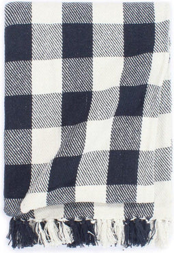 vidaXL - Plaid - geblokt - 220x250 - cm - katoen - marineblauw