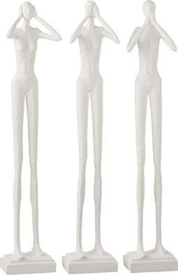 J-Line figuur Horen/Zien/Zwijgen - polyresin - wit - 3 stuks