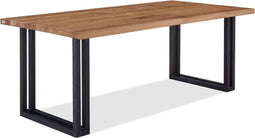 Feel Home - 220x100 Eettafel - Massief Glad Boomstamblad Eiken - 5 cm dik - Twin U Frame