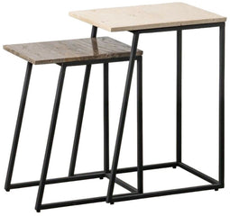 Bijzettafel 45 x 35 x 63,5 cm Bruin Crème Marmer Ijzer (2 Stuks)