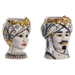 Grondlegger Home ESPRIT Blauw Wit Gouden Porselein 15 x 15 x 26 cm (2 Stuks)
