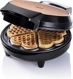 Bestron Wafelijzer voor klassieke hartwafels, Wafelmaker met indicatielampje & antiaanbaklaag, 700 Watt, kleur: koper