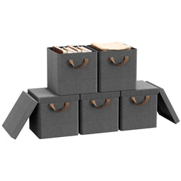 WOLTU opvouwbare opbergboxen set van 5 - stoffen kubus met deksel en metalen frame - grijs (5 stuks)