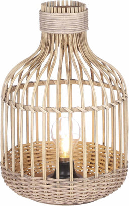 Mica Decorations Ostra Lantaarn met LED Lamp - H37 x Ø24 cm - Bamboe - Bruin
