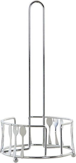 Metalen keukenrolhouder zilver bestek patroon 14 x 29 cm - Keukenpapier/keukenrol houders - Houders/standaards voor in de keuken