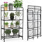 Coast - Opvouwbare 4-fasen metalen plantenstandaard - Verstelbare plank tot 40 kg - Zwart
