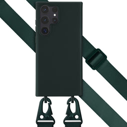 Selencia Hoesje Geschikt voor Samsung Galaxy S23 Ultra Hoesje Met Koord - Selencia Siliconen hoesje met afneembaar koord - Donkergroen