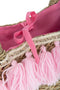 J-Line strandtas Kwasten - jute/textiel - naturel/roze