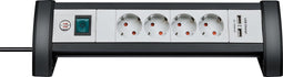 Brennenstuhl Premium Office-Line - Stekkerdoos 4-voudig met USB - 2 USB-aansluitingen - Zwart/Lichtgrijs