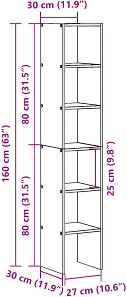 vidaXL - Boekenkasten - 2st - stapelbaar - 30x30x80cm - bewerkt - hout - zwart - eiken