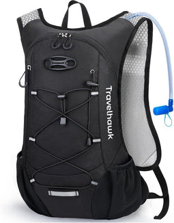 Travelhawk Drinkrugzak - Hardloop Rugzak - 2L Waterzak Geschikt - Waterafstotend Lichtgewicht Reflecterend - 12L - Zwart