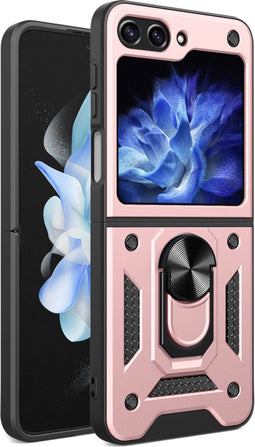 iMoshion Hoesje Geschikt voor Samsung Galaxy Z Flip 5 Hoesje - iMoshion Rugged Backcover met ring flip versie - Rosé Goud
