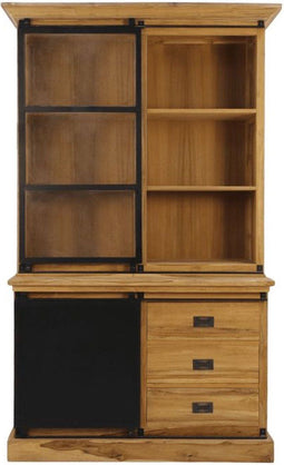 Vitrinekast - 125x48x210 - Naturel/zwart - Mangohout/ijzer