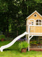 AXI Liam Speelhuis in Bruin/Wit - Met Verdieping, Zandbak, Enkele Schommel en Witte Glijbaan - Speelhuisje voor de tuin / buiten - FSC hout - Speeltoestel voor kinderen
