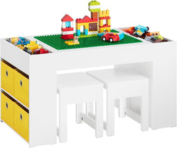 SoBuy KMB75-W - Kindertafel met 2 Krukjes - Dubbelzijdig Tafelblad - Wit (2 stuks)