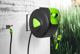 Hortensus Wandslangbox - Tuinslang 30 meter - Automatisch oprollen 180° zwenkbaar - Groen