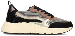 POSH by Poelman CHARLIE - Dames Sneakers - Vetersluiting met comfortabele zool - Zwart met bruin