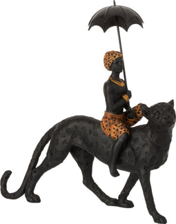 J-Line decoratie Luipaard Met Jongen - polyresin - zwart/bruin