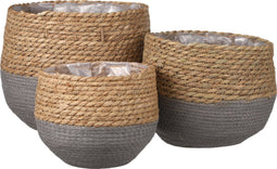 Mica Decorations Jorck Mand - Plantenmanden - Set van 3 - H15 x Ø18 cm H19 x Ø22 cm H24 x Ø26 cm - Grijs (set van 3)