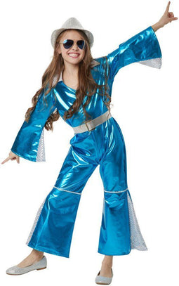 Dressforfun Disco Starlet 158 - verkleedkostuum - V-hals met rits - neonblauw