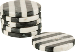J-Line onderzetter Streep Marmer - steen - wit/zwart - 6 stuks